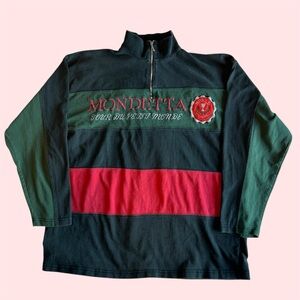 Vintage 90s Mondetta Embroidery Spellout 1/4 Zip Long Sleeve Mock Neck Large